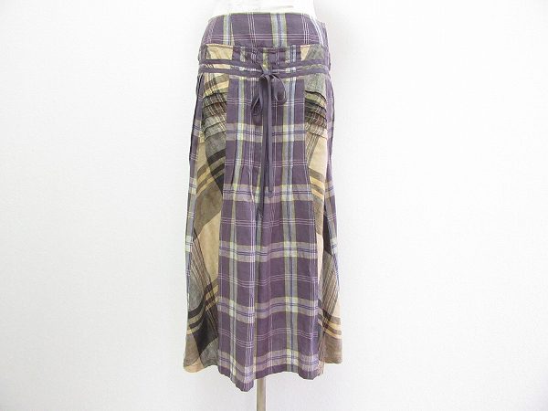 「イムセンソユニコ」紫×黄色チェックのロングスカート（麻）