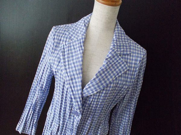 ユキトリイのブルーのギンガムチェックのジャケットを買取