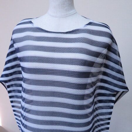 プリーツプリーズのメッシュカットソー|ネイビー×ボーダー プリーツプリーズのメッシュカットソー|ネイビー×ボーダー