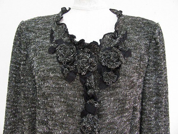 [お買取]アトリエマリコ｜ラメと花モチーフが華やかな黒カーディガン