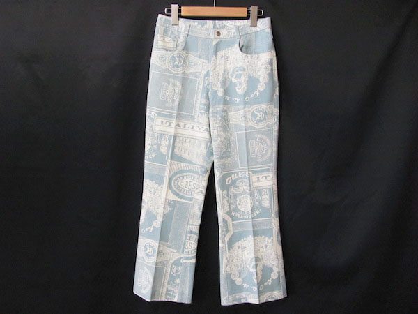 [お買取]伊太利屋｜水色×白の組み合わせが涼やかで爽やかな総柄パンツ