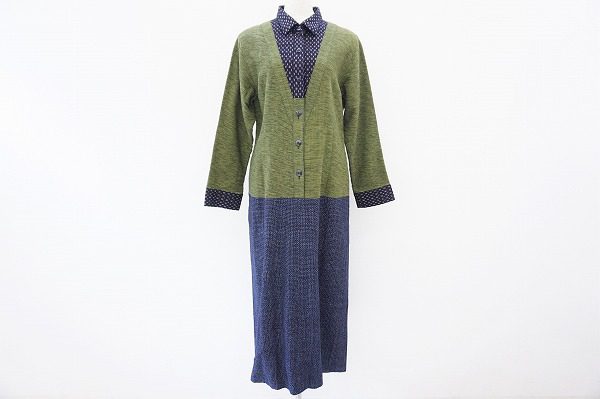 儀右衛門ワンピース買取品｜バイカラー×久留米絣の魅力がたっぷり