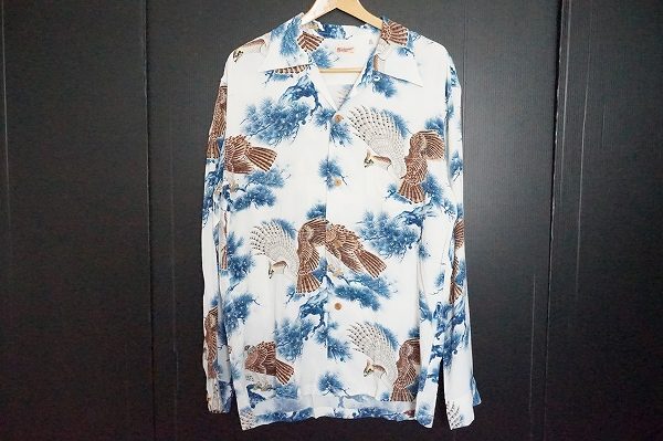 和柄のアロハ！迫力の鷹がかっこいいサンサーフの長袖シャツ買取品